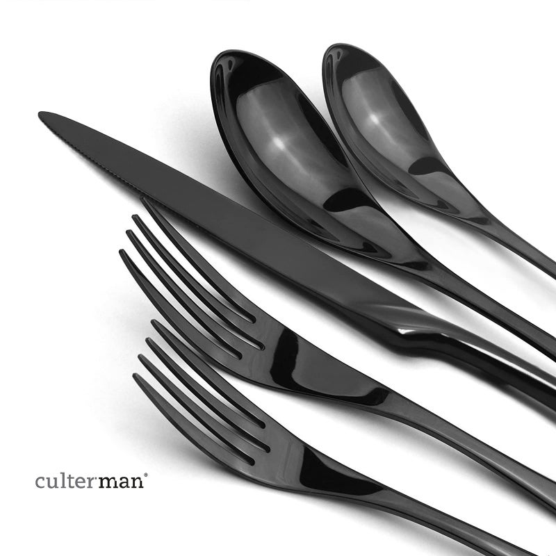 Culterman 20 Piece Black Flatware Silverware Cutlery Sets,unique modern look,Home & Kitchen Stainless Steel Dinnerware/Tableware/Utensils Set For 4,Include Knives/Forks/Spoons Dishwasher Safe - Image 4